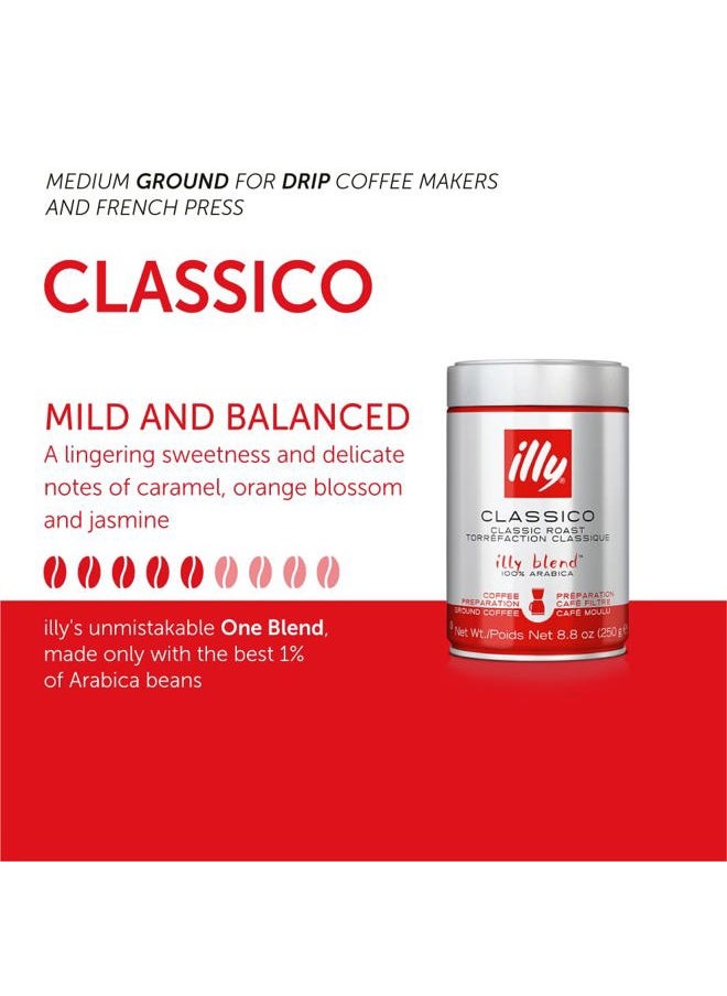 Illy Classico Ground Drip Coffee, Medium Roast, Classic Roast With Notes Of Chocolate & Caramel, 100% Arabica Coffee, No Preservatives, 8.8 Ounce (Pack Of 1)  - Image 3