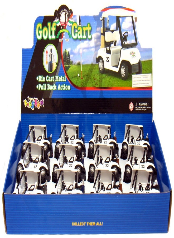 كينس فان علبة تحتوي على 12 عربة غولف بيضاء، مصنوعة من المعدن المصبوب بطول 4.5 بوصة، مزودة بخاصية السحب للخلف والانطلاق. - Image 5