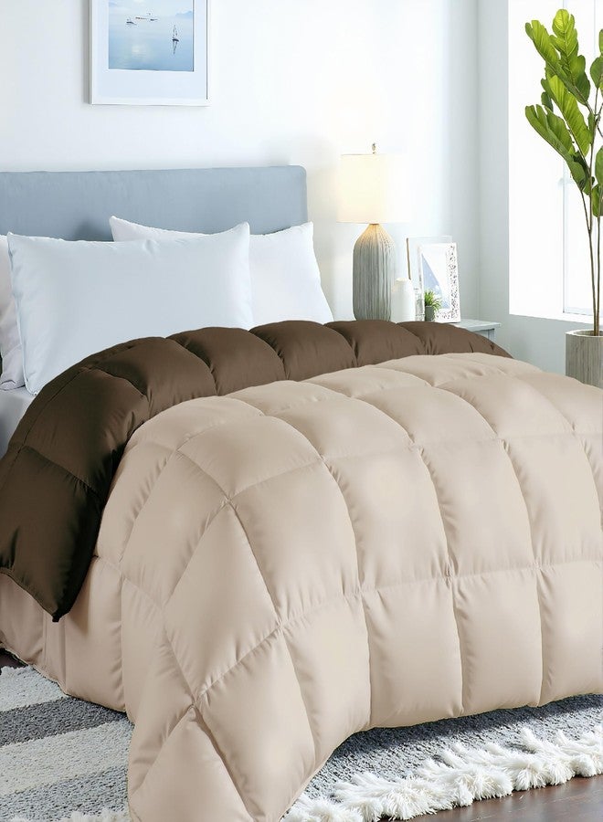 ROYALE LINENS لحاف رويال لينين القابل للعكس - إدخال لحاف توين XL - لحاف مخدد ناعم لجميع الفصول مع 8 علامات زاوية - لحاف بديل للريش - إدخال لحاف (شوكولاتة/رمل، توين XL 68"x92") - Image 1