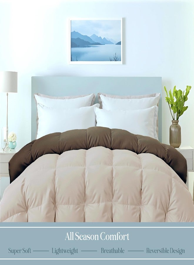 ROYALE LINENS لحاف رويال لينين القابل للعكس - إدخال لحاف توين XL - لحاف مخدد ناعم لجميع الفصول مع 8 علامات زاوية - لحاف بديل للريش - إدخال لحاف (شوكولاتة/رمل، توين XL 68"x92") - Image 2