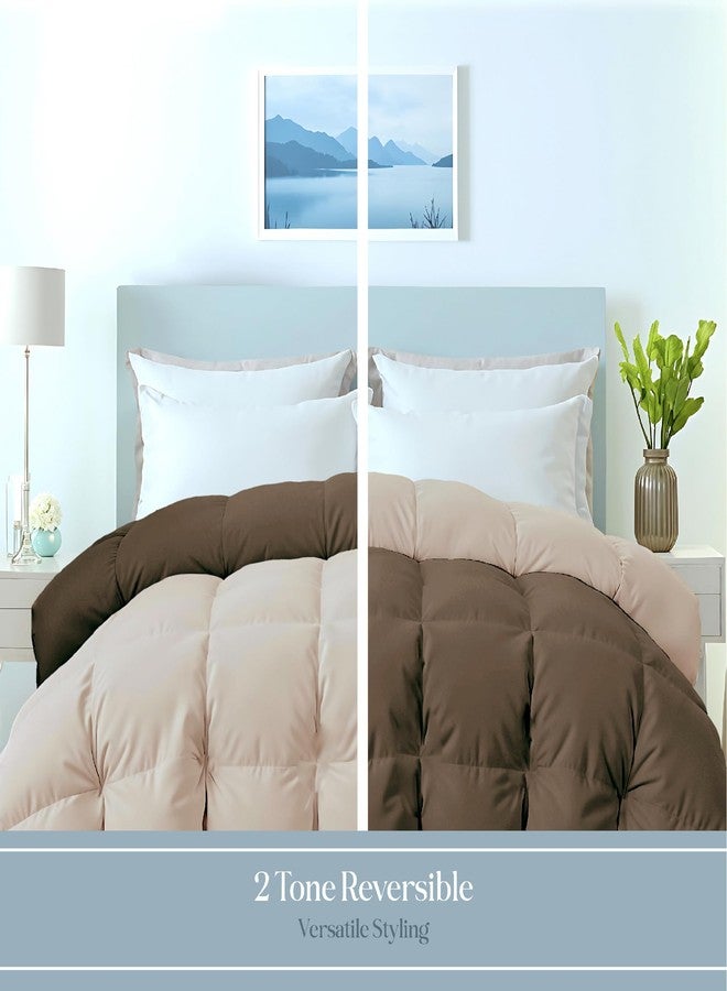 ROYALE LINENS لحاف رويال لينين القابل للعكس - إدخال لحاف توين XL - لحاف مخدد ناعم لجميع الفصول مع 8 علامات زاوية - لحاف بديل للريش - إدخال لحاف (شوكولاتة/رمل، توين XL 68"x92") - Image 3