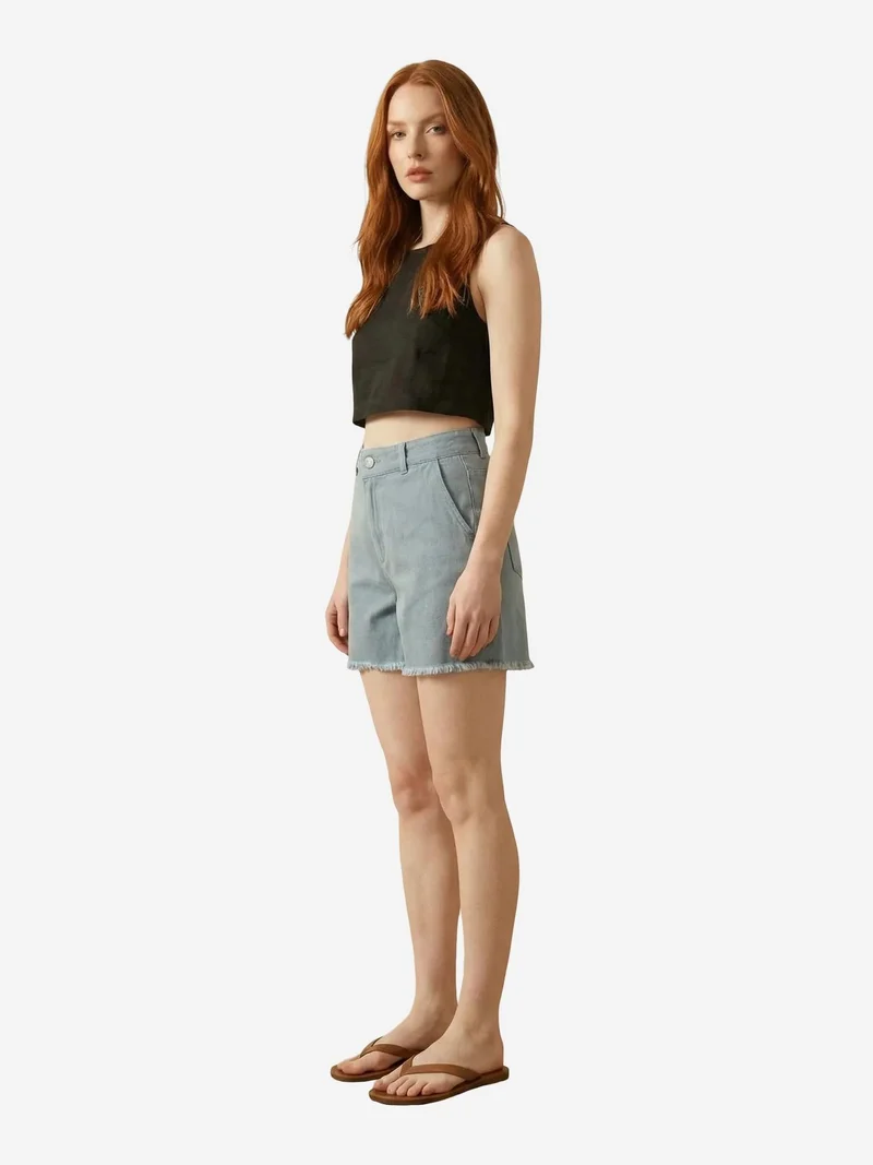 My Fashion Baby Blue MY FASHION High Waist Wide Leg Denim Shorts for Women | Best Price UAE