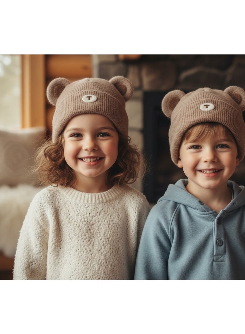 zoba Kids' winter ice cap with a bear design and pop-out ears - a soft and warm mohair hat for boys and girls - available in attractive winter colors (beige, brown, tan) - color chosen randomly - Image 5