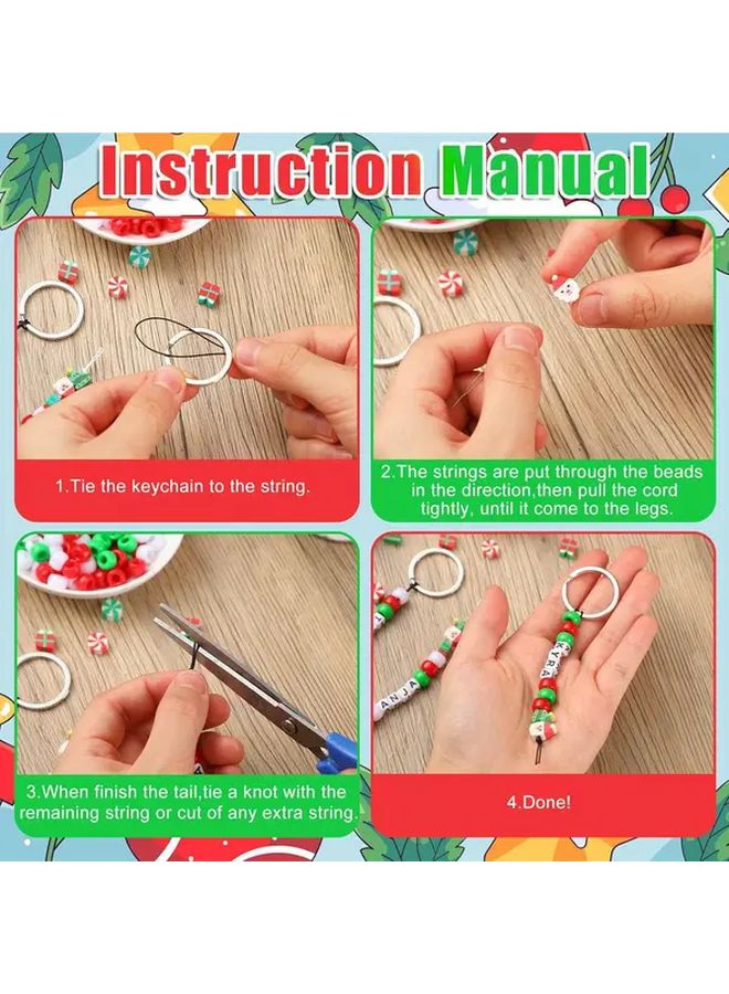 556 قطعة مجموعة سلاسل مفاتيح خرز عيد الميلاد مع خرز الأبجدية لصنع المجوهرات DIY - Image 5