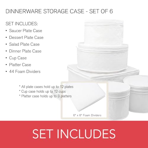 LAMINET 6 Piece Quilted Dinnerware Storage Starter Set - Includes 4 Plate Cases, 1 Cup Case & Platter Case - WHITE - Image 3