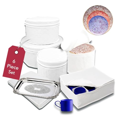 LAMINET 6 Piece Quilted Dinnerware Storage Starter Set - Includes 4 Plate Cases, 1 Cup Case & Platter Case - WHITE - Image 2