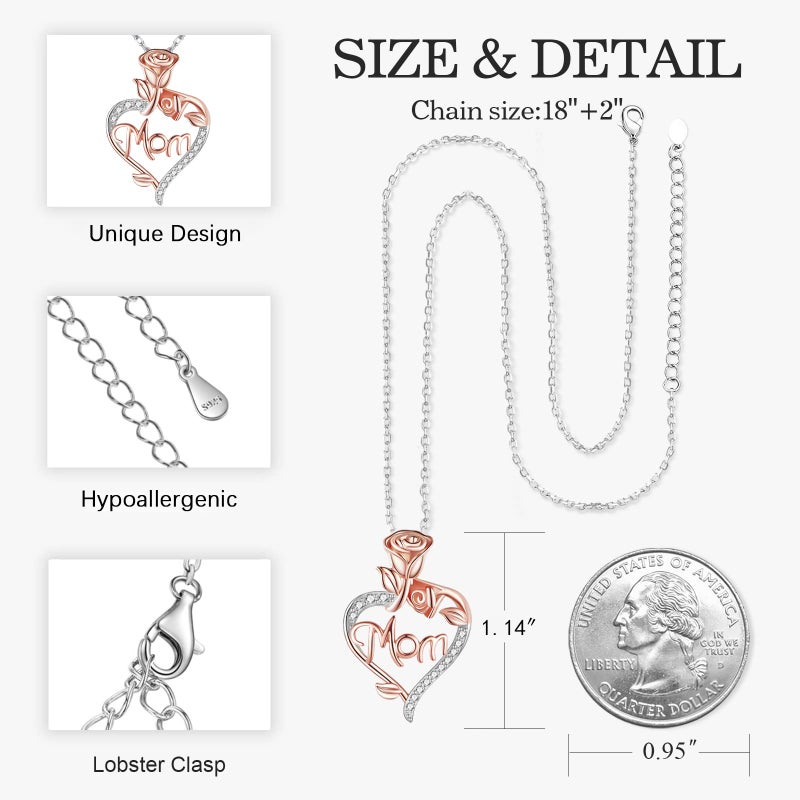 Desimtion Gifts for Mom, Rose Heart Mom Necklaces for Women, Birthday Mothers Day Jewelry from Daughter Son - Image 4