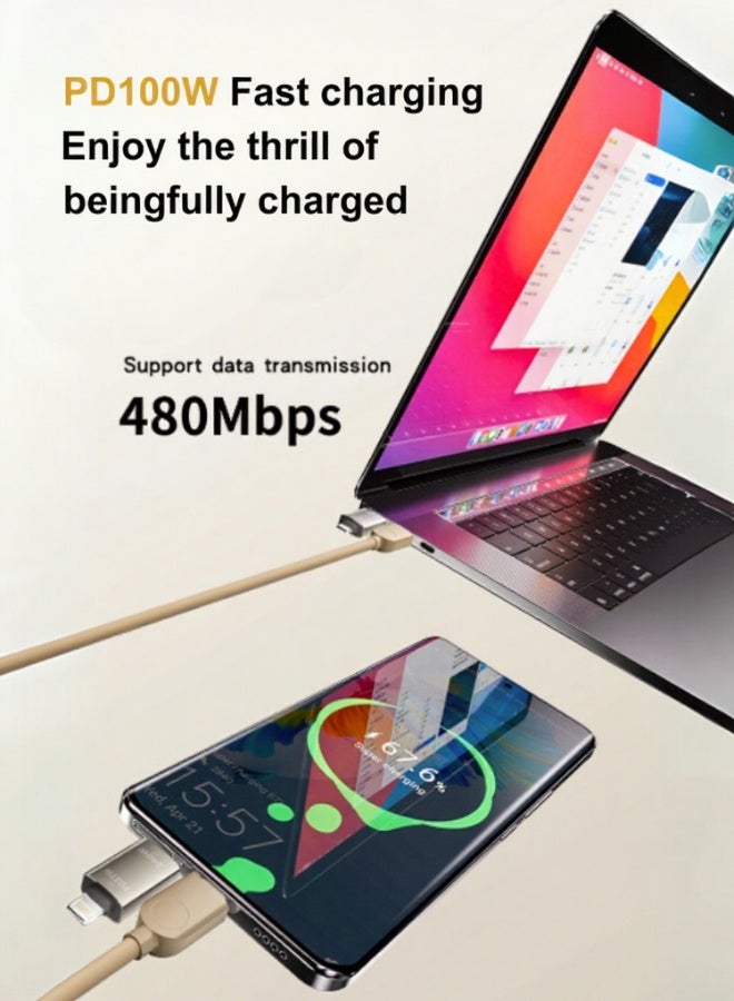 65W Magnetic 4-In-1 Data Cable For Huawei Pd Fast Charge Apple Magnetic Braided Cable Supports 480mbps Data Transmission - Gold - Image 2