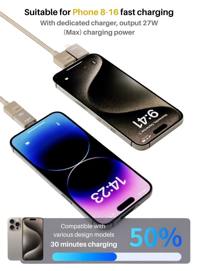 65W Magnetic 4-In-1 Data Cable For Huawei Pd Fast Charge Apple Magnetic Braided Cable Supports 480mbps Data Transmission - Gold - Image 4