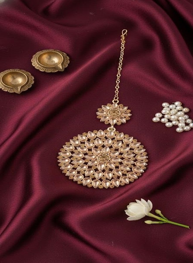 JFL - Jewellery for Less Gold Plated Crystal Brown Stone and LCD Diamond Studded Maang Tikka for Women and Girls (Crystal Brown),Valentine - Image 2