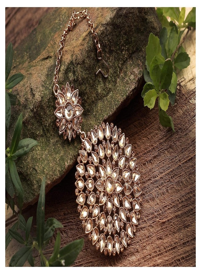 JFL - Jewellery for Less Gold Plated Crystal Brown Stone and LCD Diamond Studded Maang Tikka for Women and Girls (Crystal Brown),Valentine - Image 3