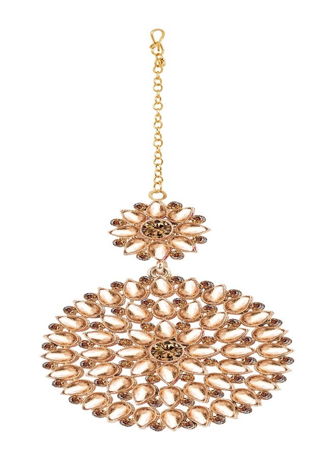 JFL - Jewellery for Less Gold Plated Crystal Brown Stone and LCD Diamond Studded Maang Tikka for Women and Girls (Crystal Brown),Valentine - Image 1