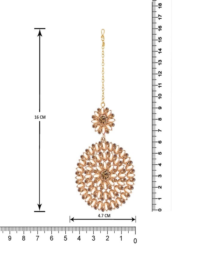 JFL - Jewellery for Less Gold Plated Crystal Brown Stone and LCD Diamond Studded Maang Tikka for Women and Girls (Crystal Brown),Valentine - Image 4