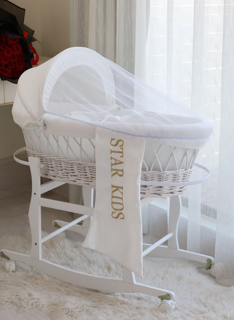 StarKids Baby Moses Basket Cradle With Rocking Stand, White - Image 2