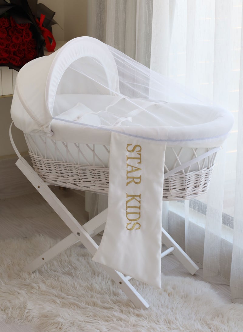 StarKids Baby Moses Basket Cradle With Rocking Stand, White - Image 4
