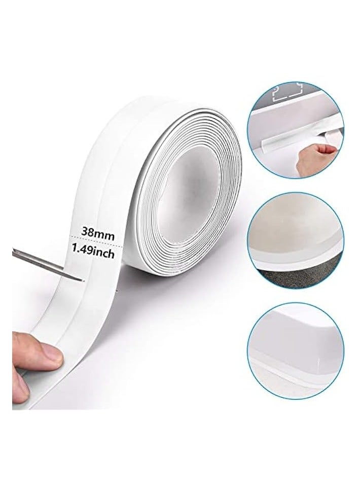 erorex 2Pack Caulk Strip Self Adhesive Tape Waterproof Caulk Tape 3.8CM x 3.2M,Tub Caulking Kitchen Tape Sealing Tape for Kitchen Countertop Sink Bathroom Toilet and Floor Wall Edge Protector-White - Image 3
