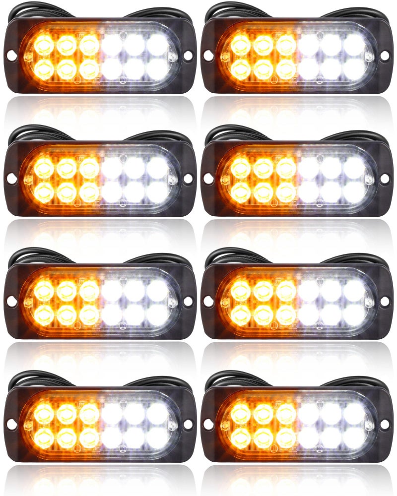 Leelosp 14 Pcs 12 LED Strobe Lights for Tow Trucks Construction Vehicles Surface Mount Emergency Hazard Beacon Safety Warning Lamps Flashing 1224V Grille Head for Car Accessories Amber and White