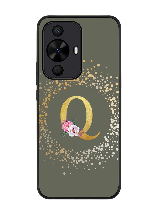 Stylizedd Rugged Black edge case for Huawei nova 12s / Huawei nova 11/ Huawei nova 12 Lite 4G,Custom Monogram Initial Letter Floral Alphabet - Q (Olive Green) - Image 1