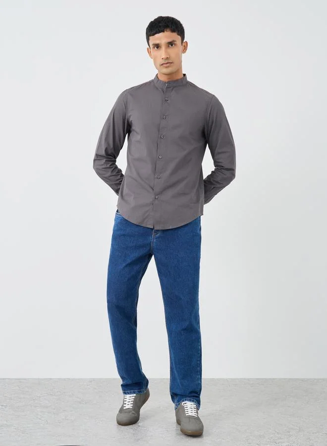 ستايلي قميص بوبلين بقصة عادية وياقة صينية من ستايلي