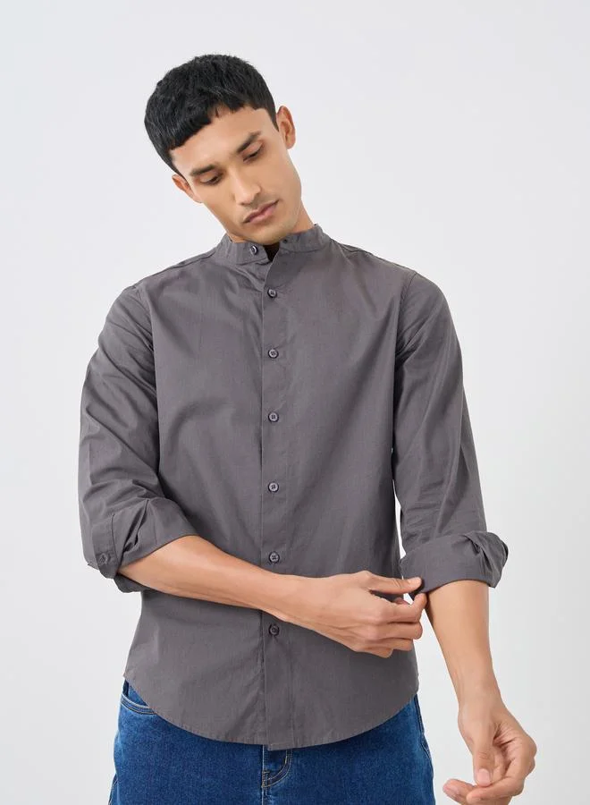 ستايلي قميص بوبلين بقصة عادية وياقة صينية من ستايلي