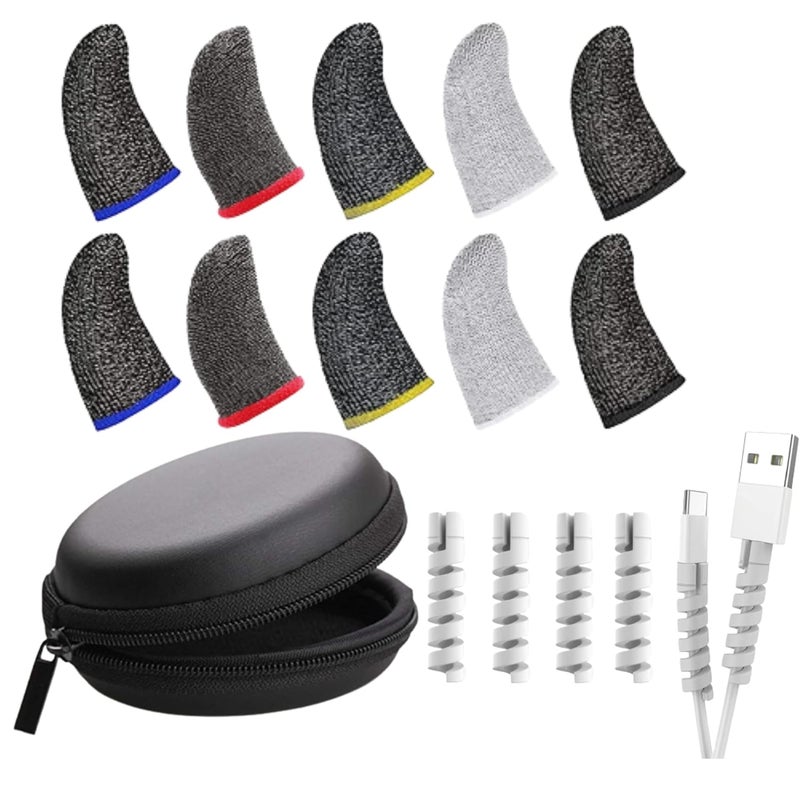 SKYCELL Pubg/Free Fire Finger Sleeve (10 Pcs + Earphone Case Black and Charger Cable Protector (4pcs) - Image 1