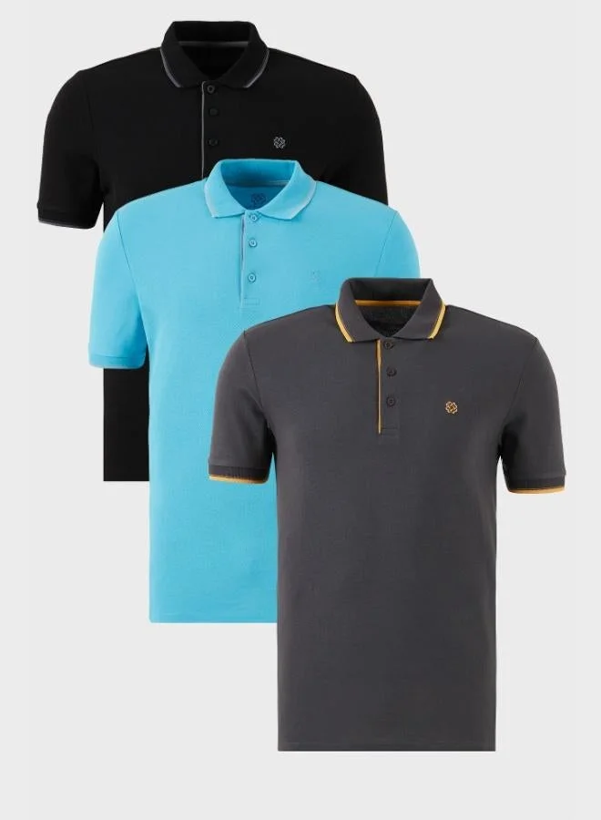 Buratti  Buratti Cotton Slim Fit Stripe Detailed Buttoned Polo Collar 3-Pack T Shirt Men's T SHIRT 5902118S3 for Men | Best Price UAE