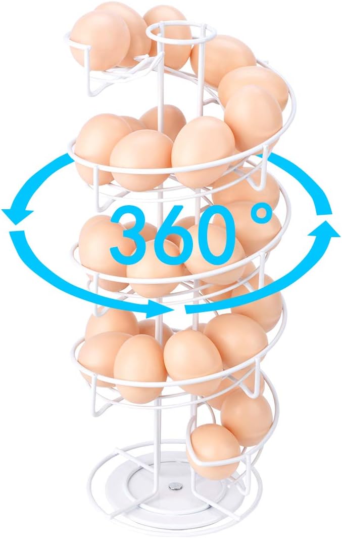 TopLife Spiral Design Metal Egg Skelter Dispenser Rack, Storage Display Rack, White - Image 2