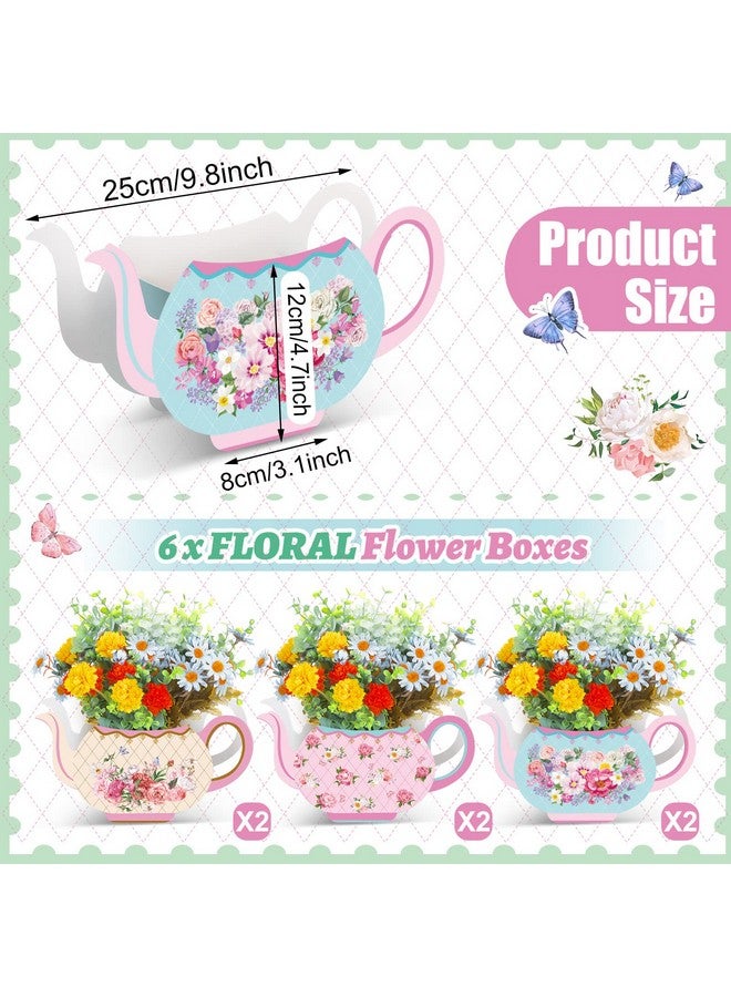 Yinder 6 Pcs Tea Party Decorations Princess Party Flower Boxes Centerpiece Floral Teapot Centerpiece For Floral Tea Themed Birthday Party Supplies Wedding(Sweet Tea Pot) - Image 2