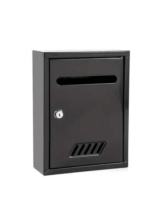 صندوق بريد خارجي آمن أسود مع علاق حائطي مقاوم للماء ومقترحات معدنية بقفل - Image 1
