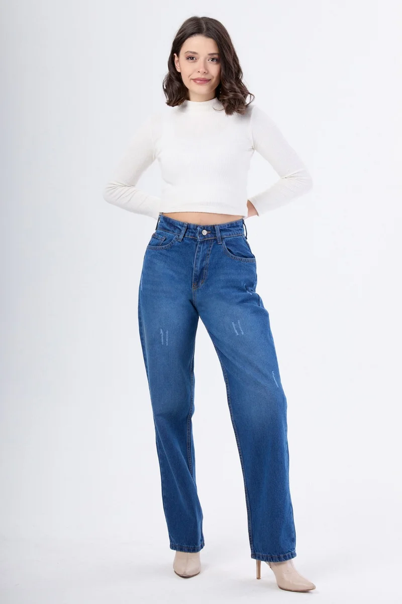 Tofisa 23667-DARK-BLUE High Waist Palazzo Jeans