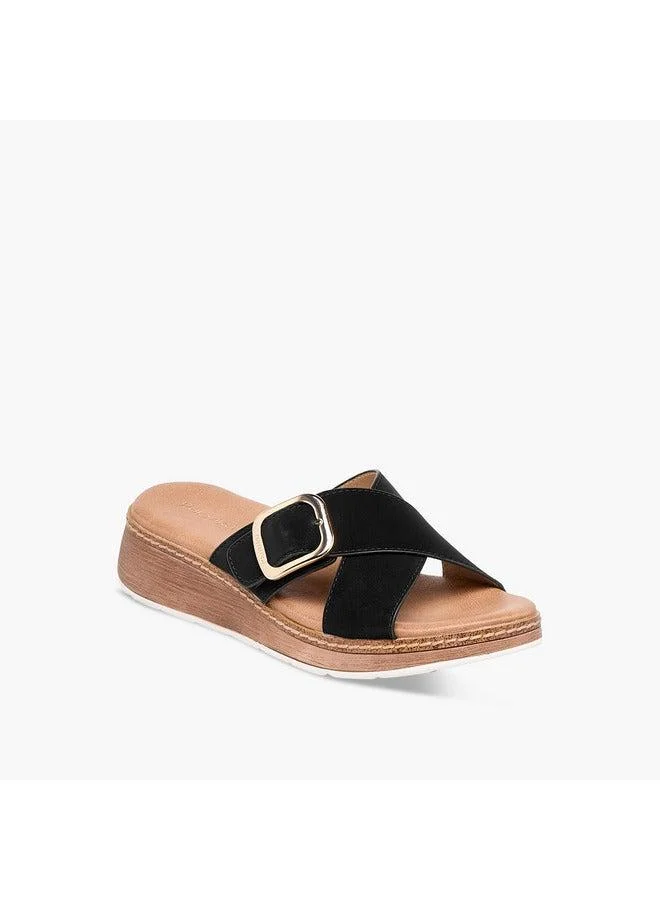 Women Buckle Accent Slip-On Cross Strap Sandals