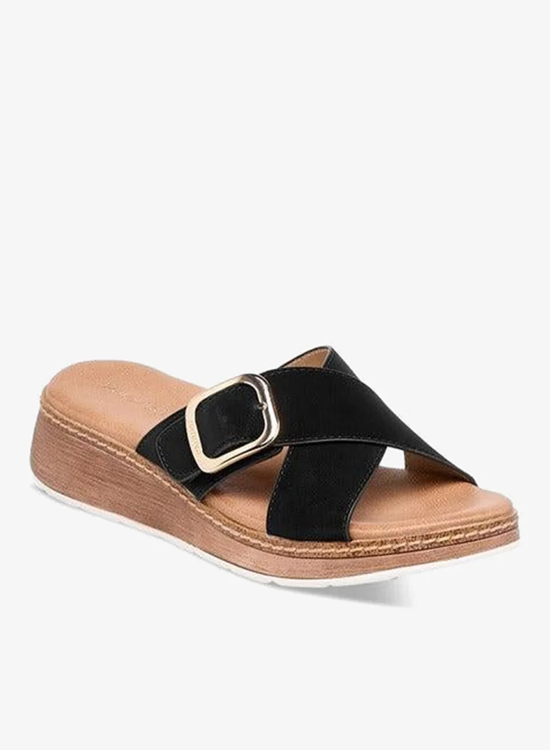 Women Buckle Accent Slip-On Cross Strap Sandals