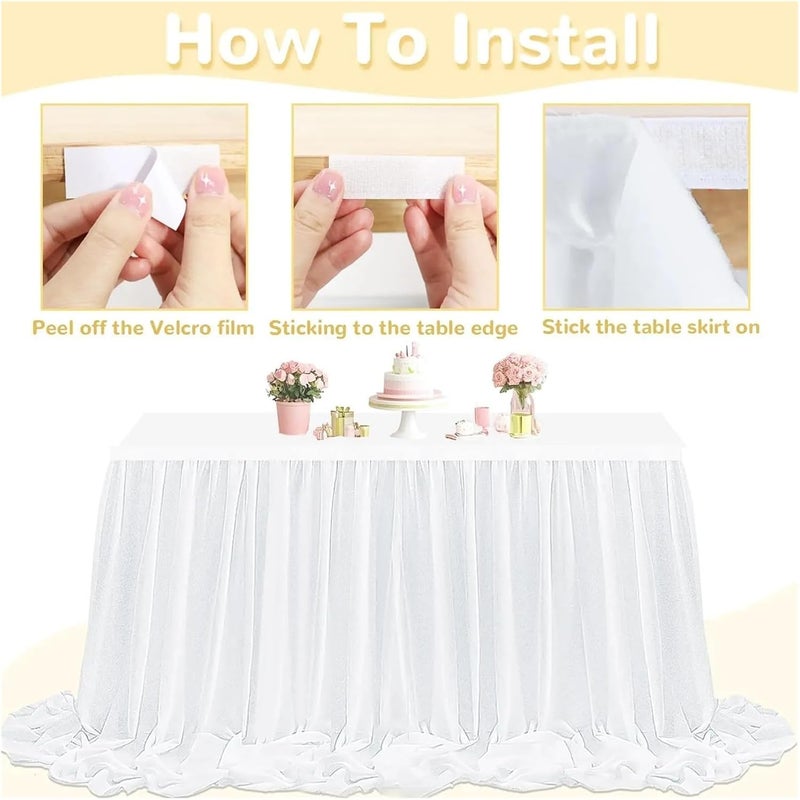 Table Skirt Rectangle Chiffon Sheer Ruffle Tablecloth for Party Banquet Cake Table Decor(Color1,70x426cm) - Image 4