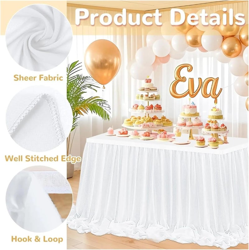 Table Skirt Rectangle Chiffon Sheer Ruffle Tablecloth for Party Banquet Cake Table Decor(Color1,70x426cm) - Image 3
