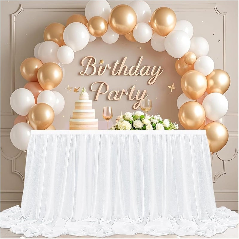Table Skirt Rectangle Chiffon Sheer Ruffle Tablecloth for Party Banquet Cake Table Decor(Color1,70x426cm) - Image 2