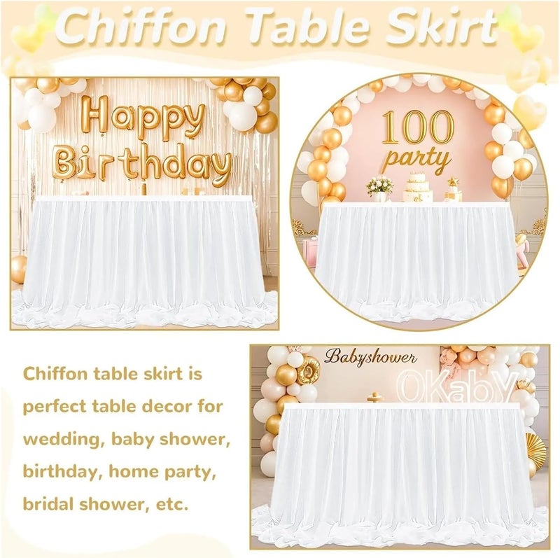 Table Skirt Rectangle Chiffon Sheer Ruffle Tablecloth for Party Banquet Cake Table Decor(Color1,70x426cm) - Image 5
