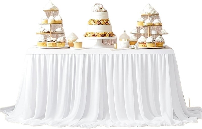 Table Skirt Rectangle Chiffon Sheer Ruffle Tablecloth for Party Banquet Cake Table Decor(Color1,70x426cm) - Image 1