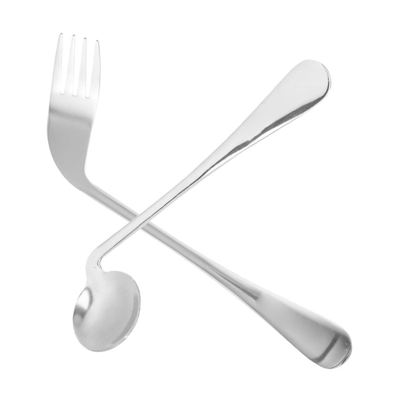 Angled Self Feeding Utensils Set for Elderly Patients 2 Piece Curved Fork and Spoon - Image 2