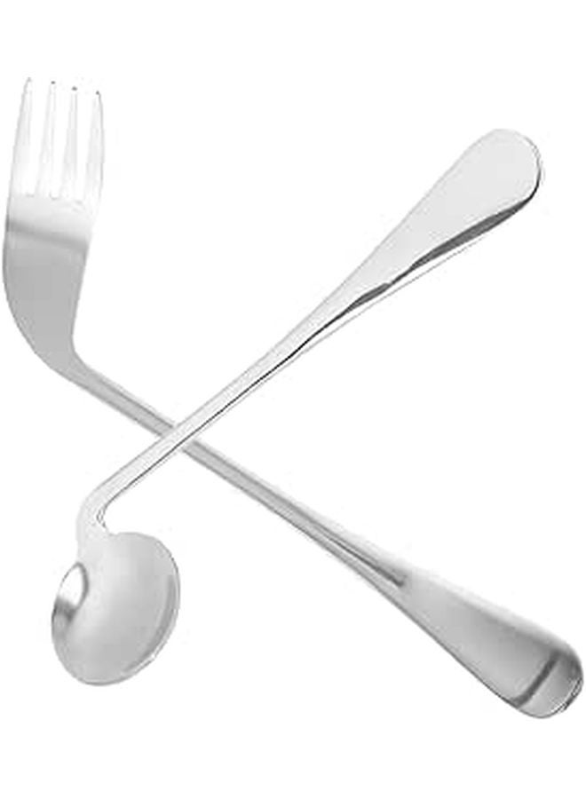 Angled Self Feeding Utensils Set for Elderly Patients 2 Piece Curved Fork and Spoon - Image 1