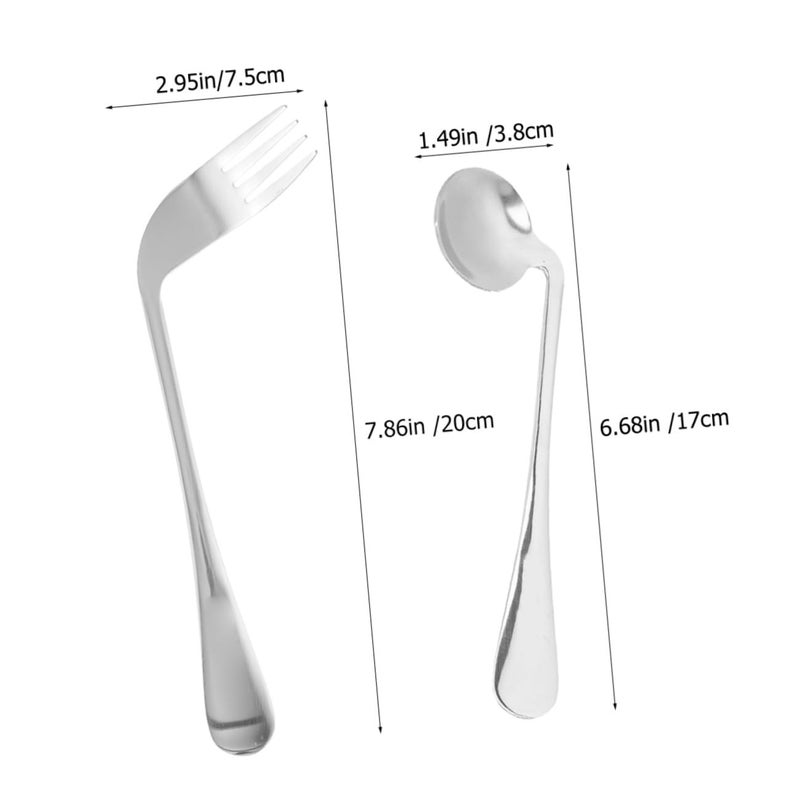 Angled Self Feeding Utensils Set for Elderly Patients 2 Piece Curved Fork and Spoon - Image 3