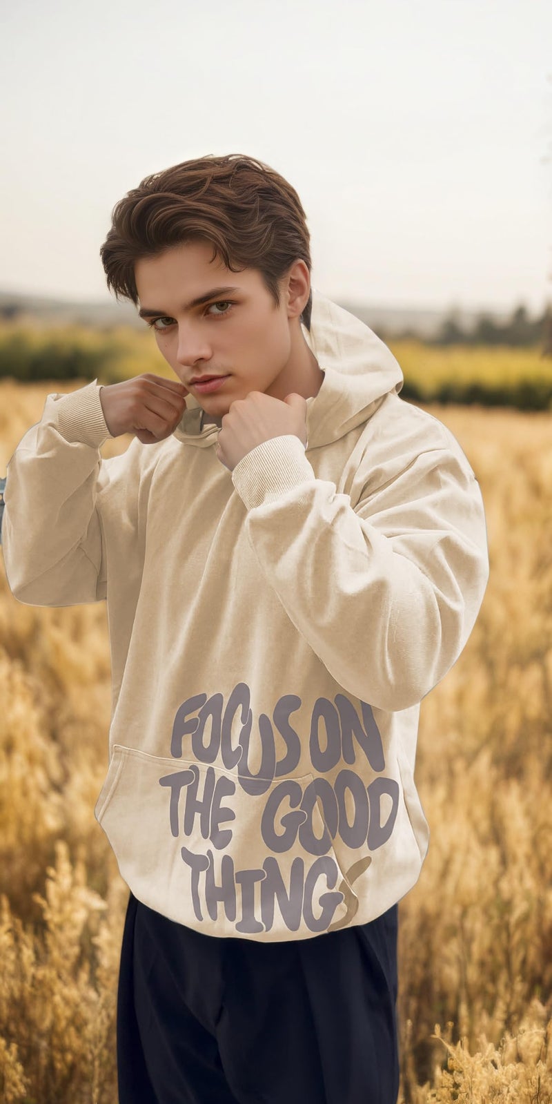 OATSBAS Men's Y2K Letter Print Hoodie Acid Wash Oversize Vintage Hoodies Hip-Hop Baggy Gothic Pullover Sweatshirt (Beige,Small) - Image 2