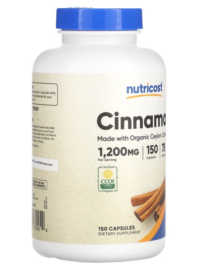 Nutricost Cinnamon 150 Capsules (600 mg per Capsule) - Image 2