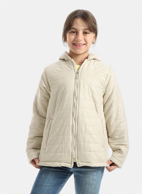 Premium Quality With A Stylish Touch and a Hooded Collar Inner Fleeced Winter Jacket _ Light Beige