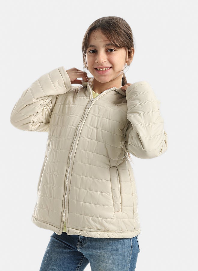 Andora Premium Quality With A Stylish Touch and a Hooded Collar Inner Fleeced Winter Jacket _ Light Beige - Image 2