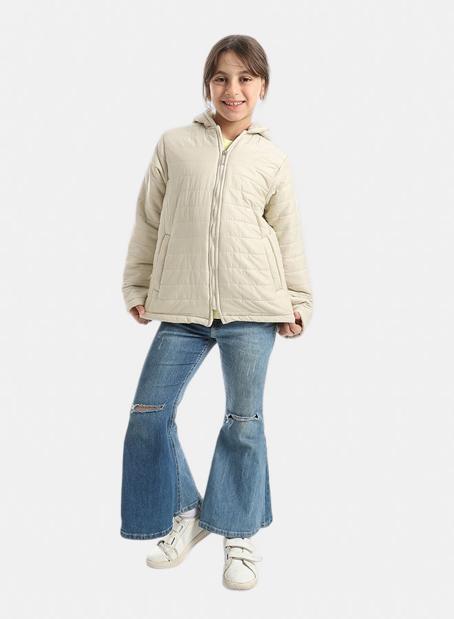 Andora Premium Quality With A Stylish Touch and a Hooded Collar Inner Fleeced Winter Jacket _ Light Beige - Image 4