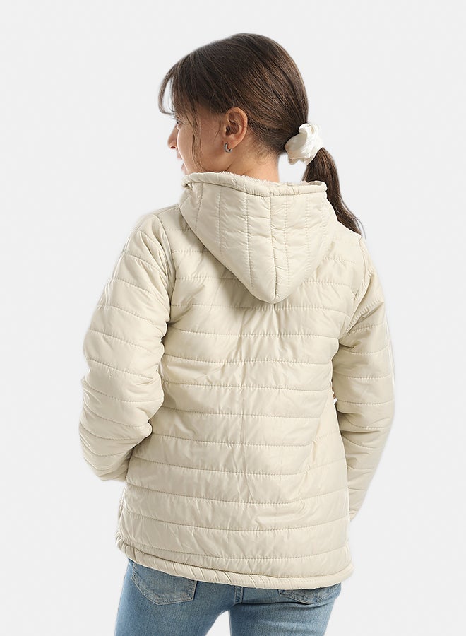 Andora Premium Quality With A Stylish Touch and a Hooded Collar Inner Fleeced Winter Jacket _ Light Beige - Image 3
