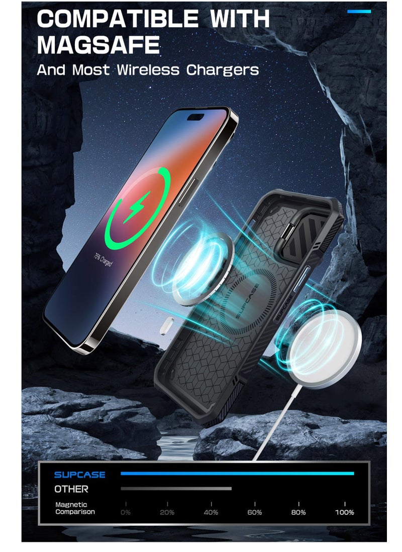 Ub Mag Xt for Iphone 14 Pro Max and Iphone 13 Pro Max Case With Camera Cover Compatible With Magsafe Full Body Rugged Case With Built in Kickstand and Belt Clip Tilt