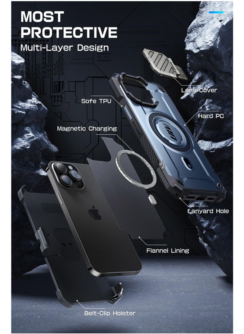 Ub Mag Xt for Iphone 14 Pro Max and Iphone 13 Pro Max Case With Camera Cover Compatible With Magsafe Full Body Rugged Case With Built in Kickstand and Belt Clip Tilt