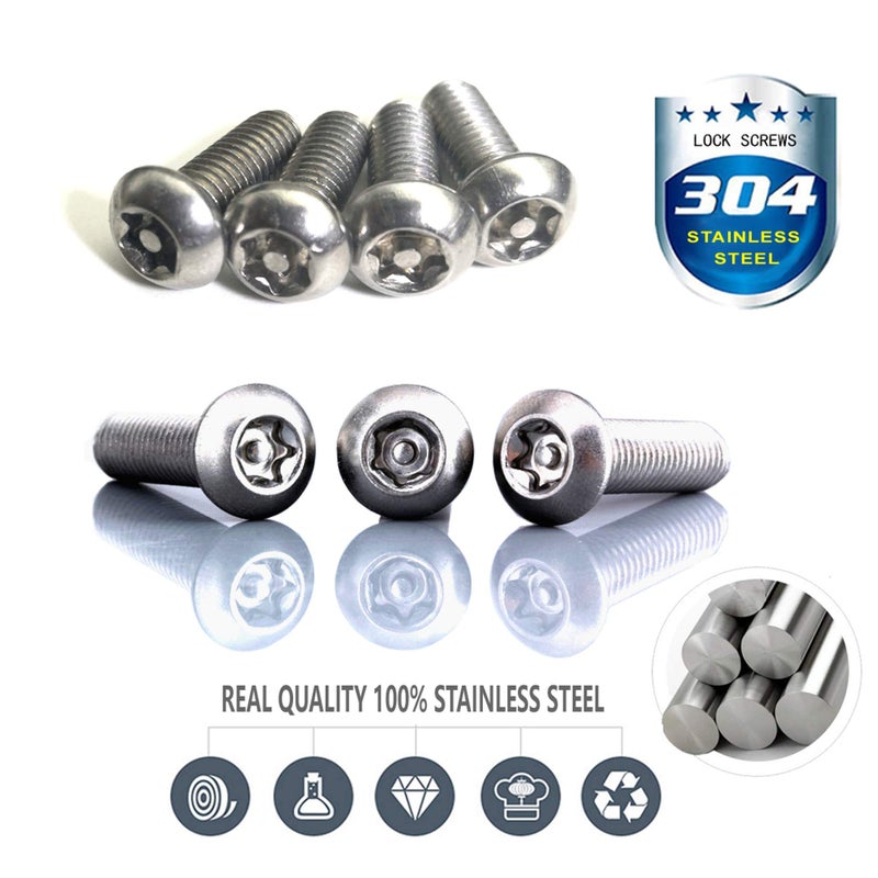 Aootf Stainless Steel License Plate Screws - Anti Theft License Plate Frame Bolts Tamper Resistant Fasteners | 1/4"(M6) Security Machine Screws | Qty 8 | for Protection License Plates on Cars Trucks - Image 2