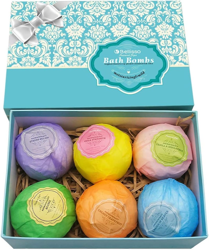 Bath Bombs Gift Set  6 XXL Bubble Bath Fizzies 41 oz Each with Natural Dead Sea Salt Cocoa and Shea Essential Oils  Best Gift Idea for Birthday Mom Woman Girl Him Kids